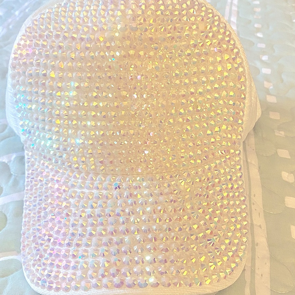 White baseball style cap with sequent front.